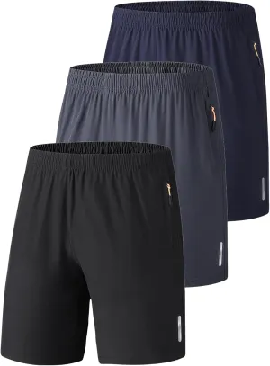 3pcs Mens Athletic Shorts Workout 7 inch Inseam Quick Dry Hiking Shorts Lightweight Sports Gym Shorts Running