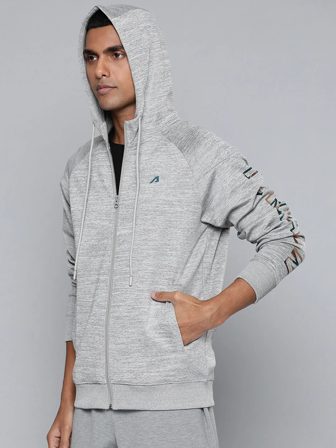 Alcis Men Charcoal Grey Typography Running Sporty Jacket