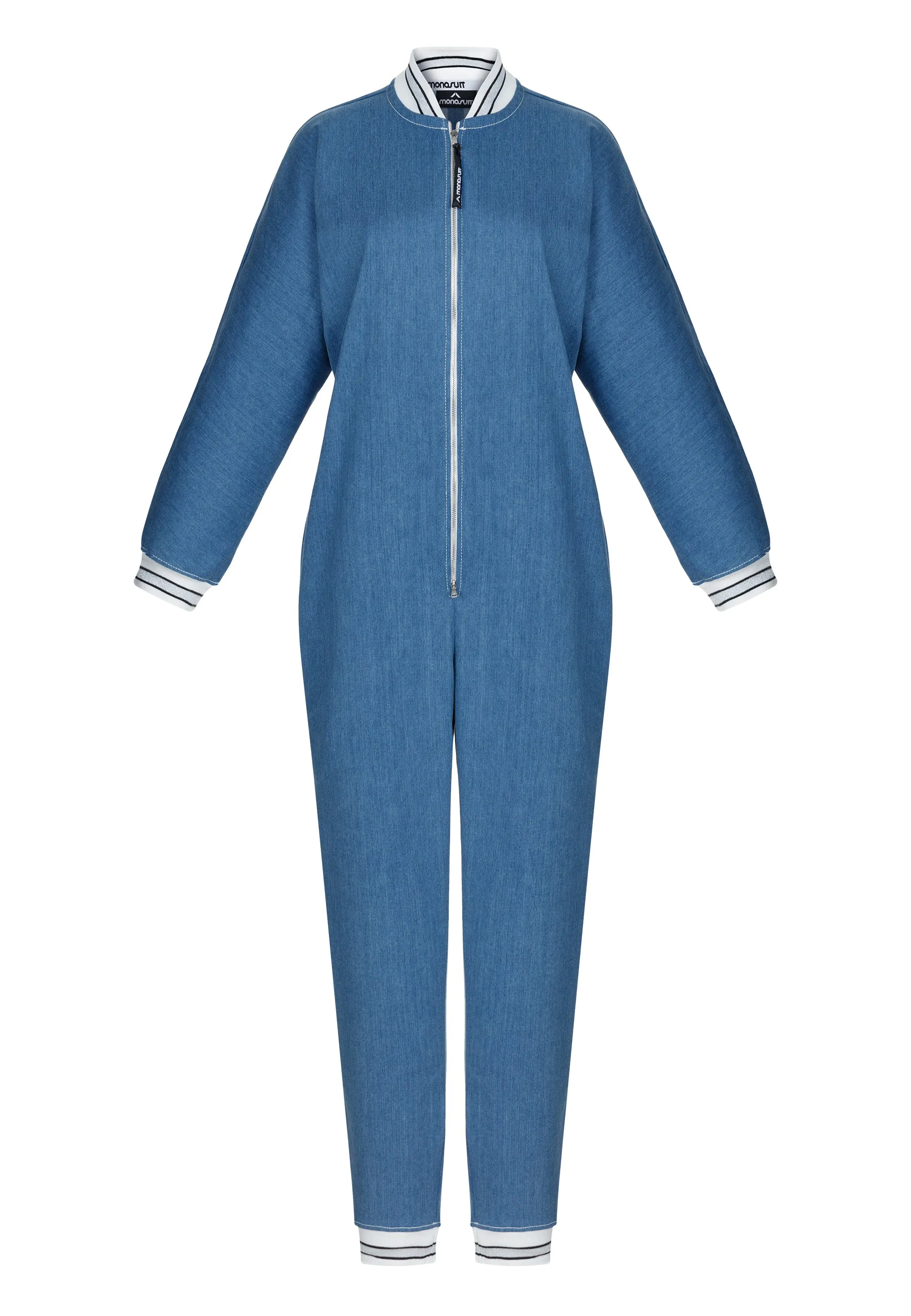 Blue Long Sleeve Casual Zip-Up Bomber Jumpsuit