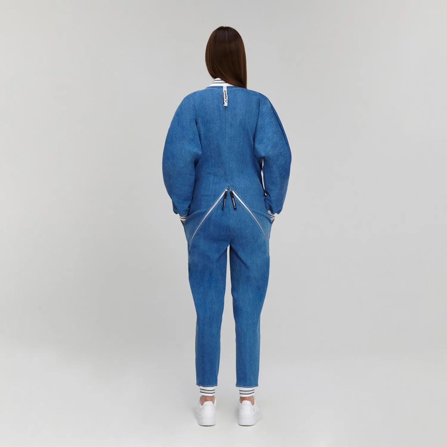 Blue Long Sleeve Casual Zip-Up Bomber Jumpsuit