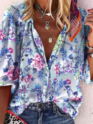 Bohemian Simple Casual Loose Floral Shirt