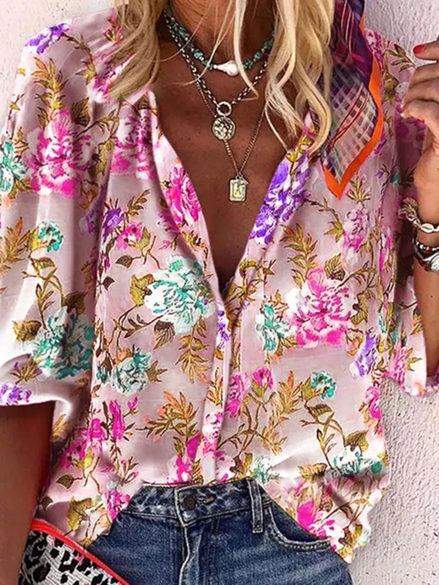 Bohemian Simple Casual Loose Floral Shirt