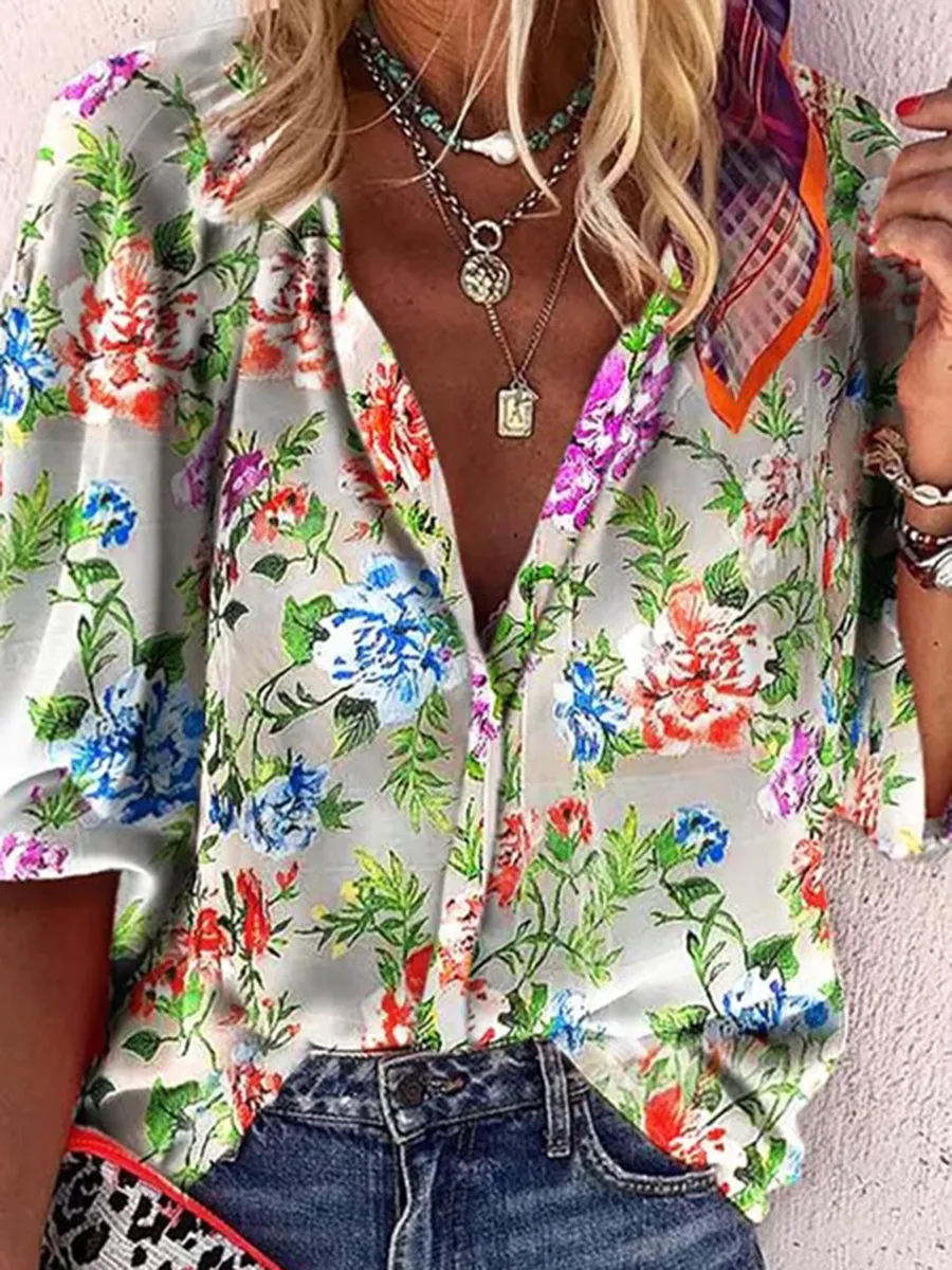 Bohemian Simple Casual Loose Floral Shirt