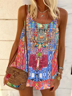 Bohemian Vintage Loose Casual Floral Suspender Top