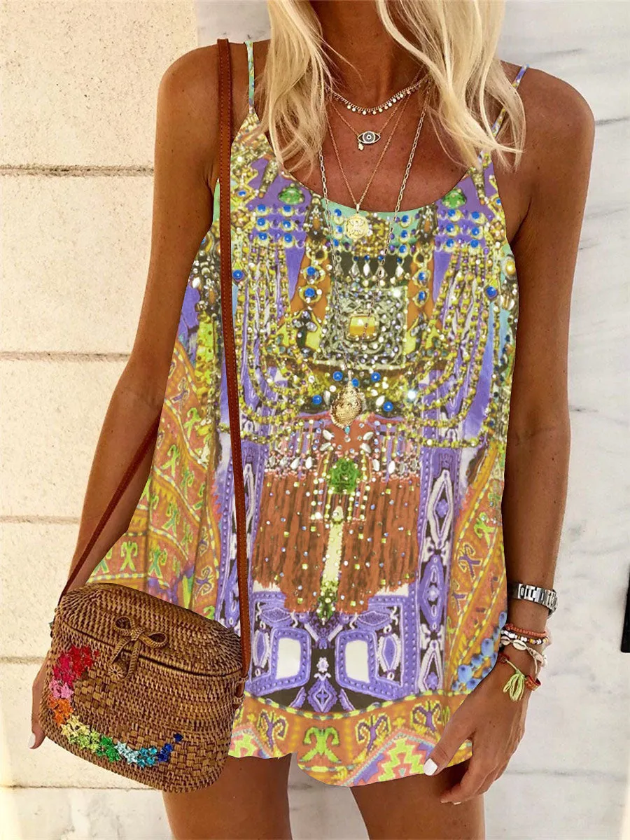 Bohemian Vintage Loose Casual Floral Suspender Top