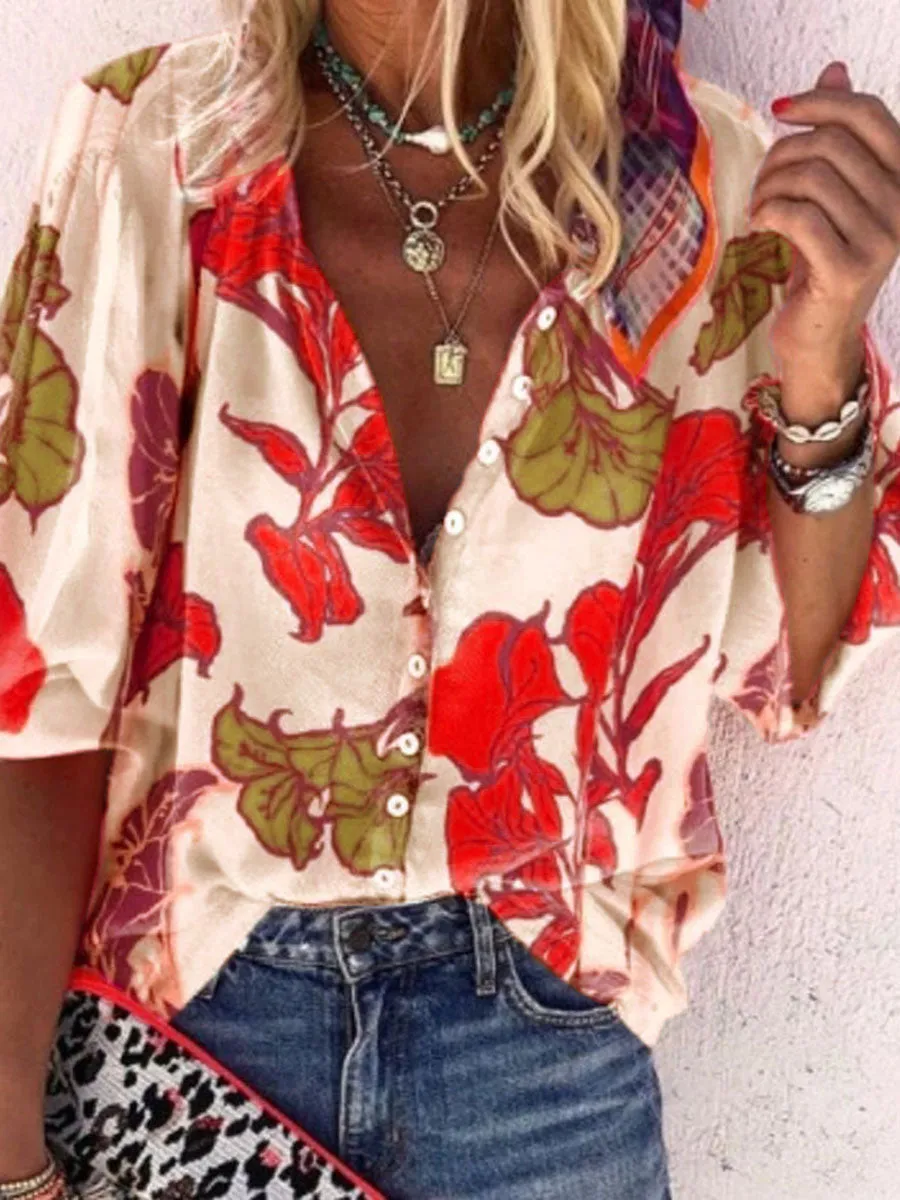 Bohemian Vintage Loose Floral Shirt Top