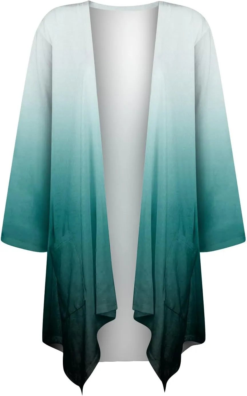 Bomber Jacket Women 3/4 Length Sleeve Draped Long Duster Lightweight Summer Cardigan Gradient Versatile Bolero Shrugs