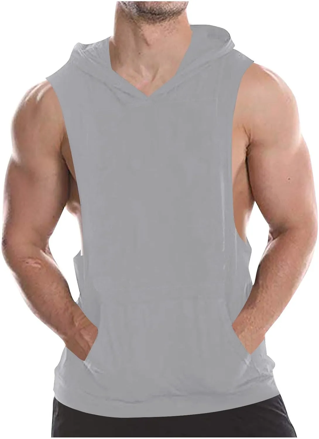 Cambkatl Men's Loose Summer Cut Off Hooded Tank Tops Casual Sleeveless Muscle Shirts Workout Bodybuilding Gym Tees