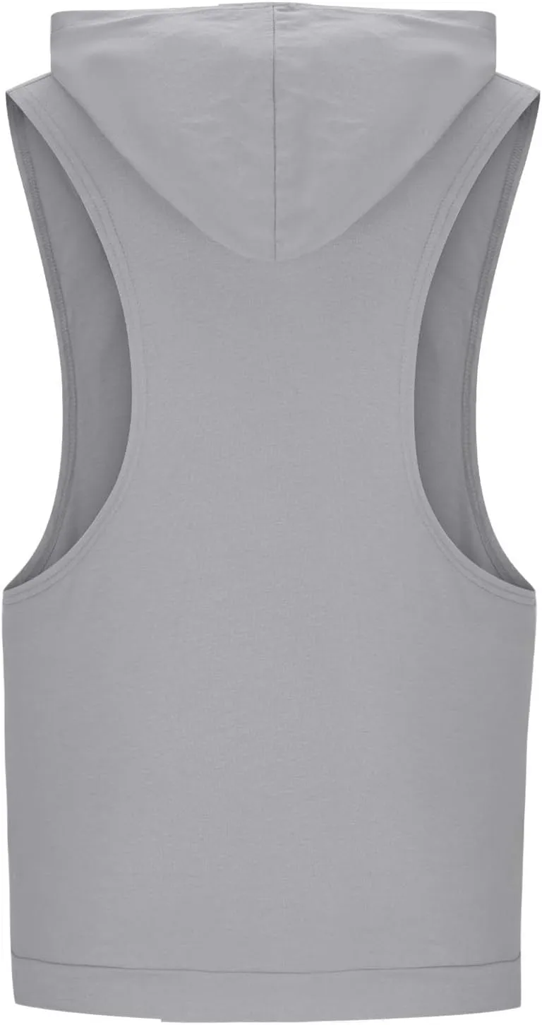 Cambkatl Men's Loose Summer Cut Off Hooded Tank Tops Casual Sleeveless Muscle Shirts Workout Bodybuilding Gym Tees