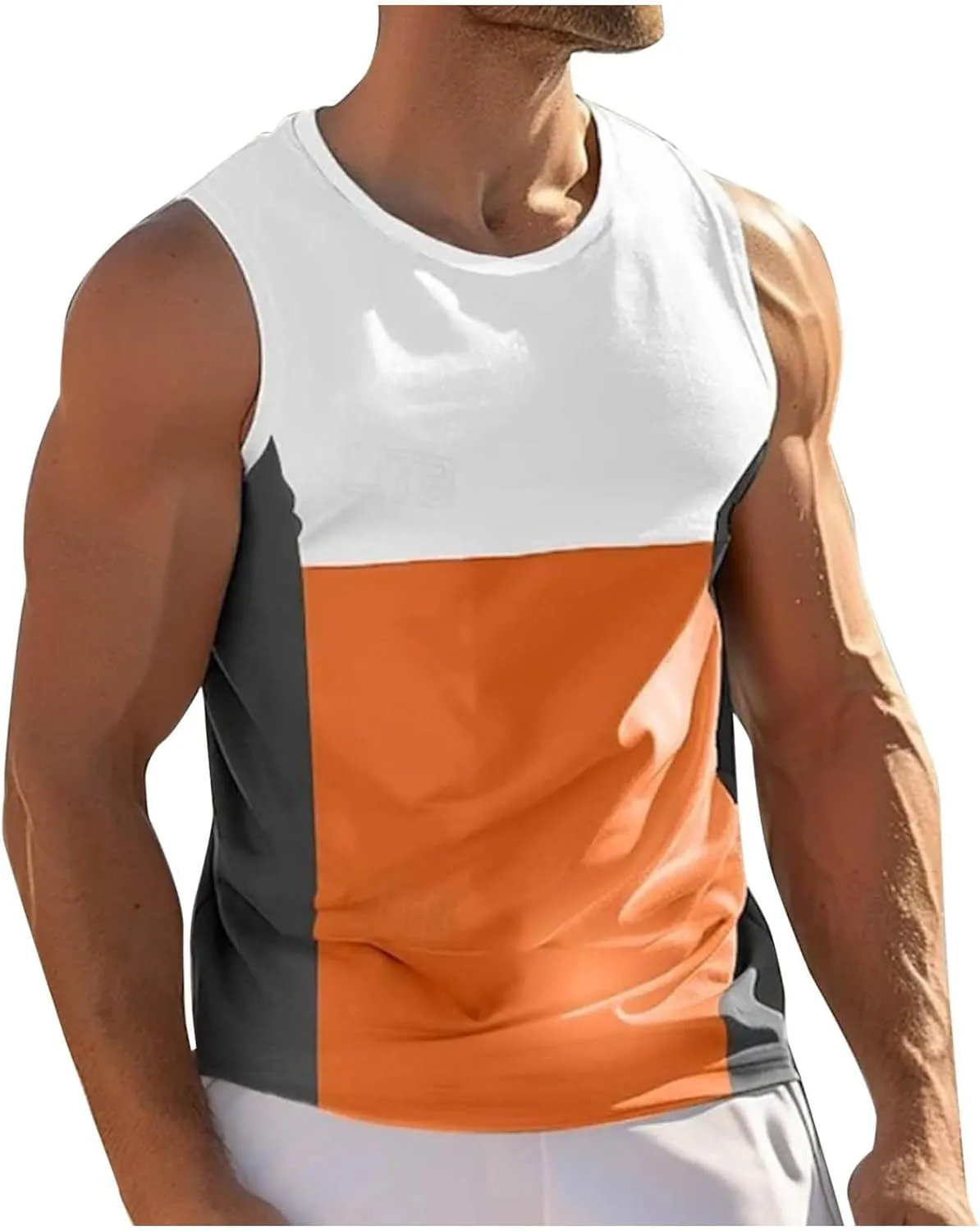 Cambkatl Men's Summer Sleeveless Basic Muscle Tee Shirts Fashion Color Block Crewneck Casual Workout Tank Top