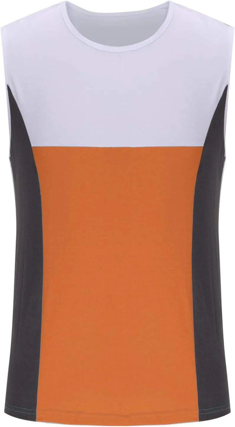 Cambkatl Men's Summer Sleeveless Basic Muscle Tee Shirts Fashion Color Block Crewneck Casual Workout Tank Top