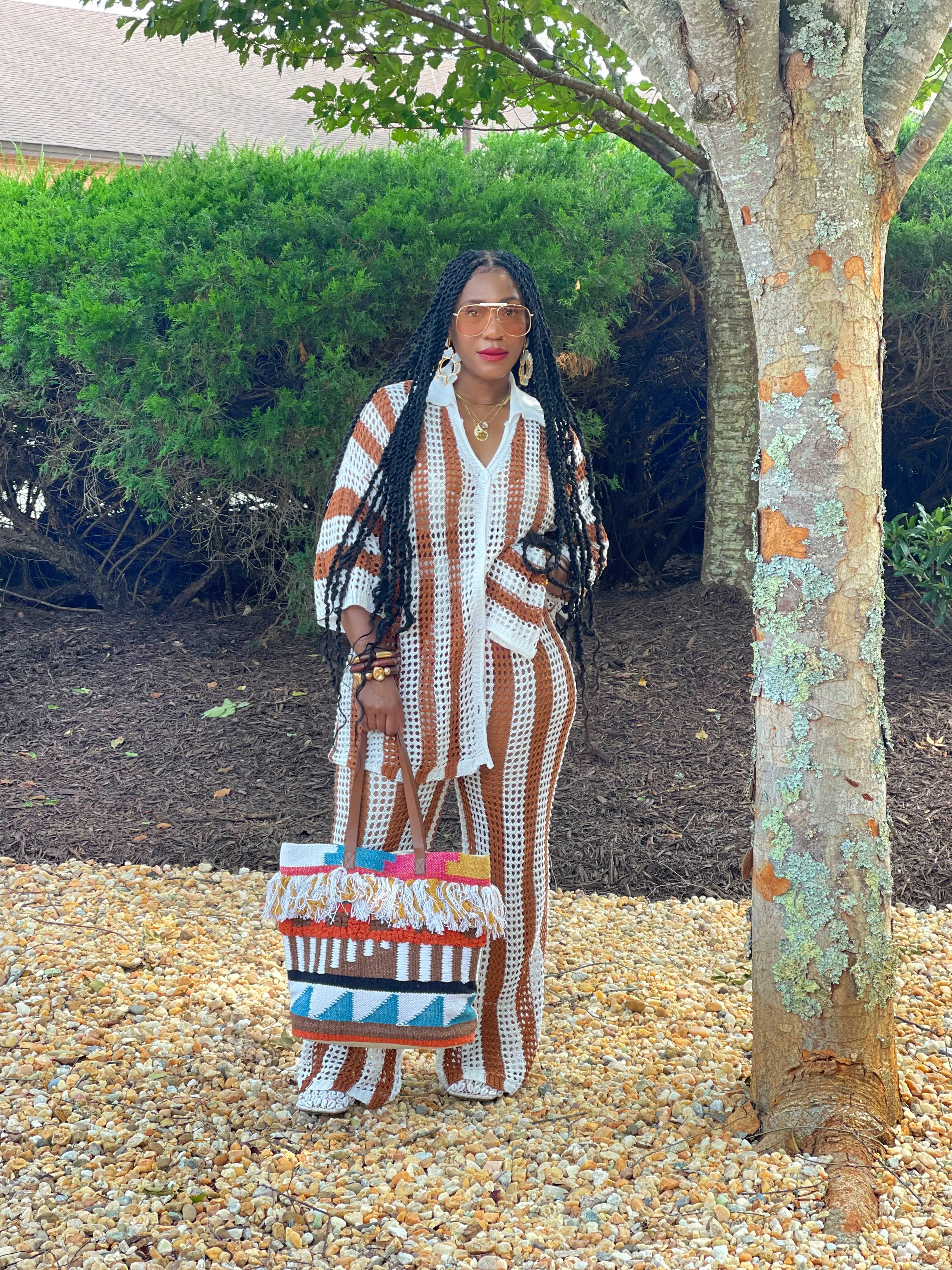 Caramel Crochet Pant Set
