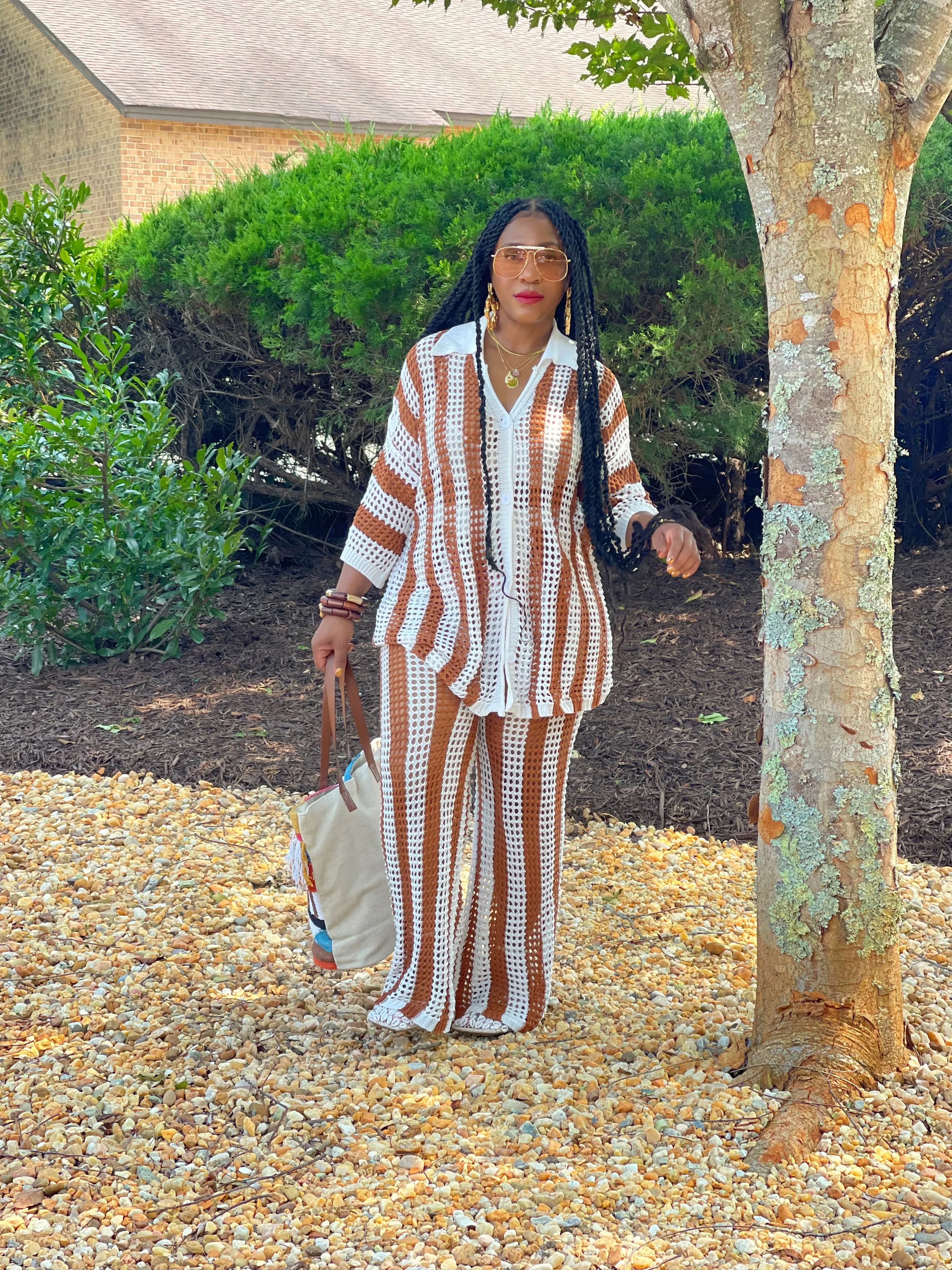 Caramel Crochet Pant Set