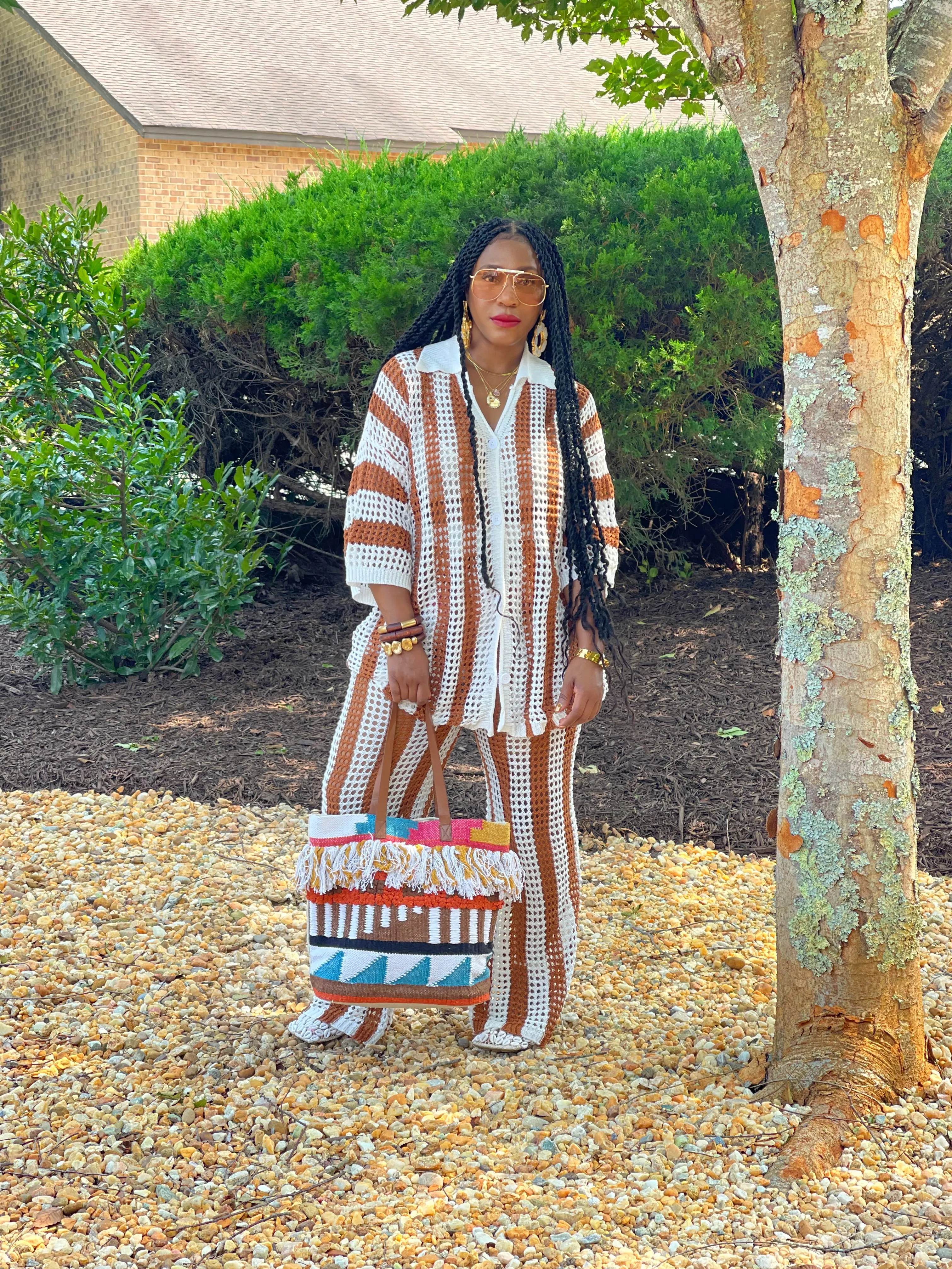 Caramel Crochet Pant Set