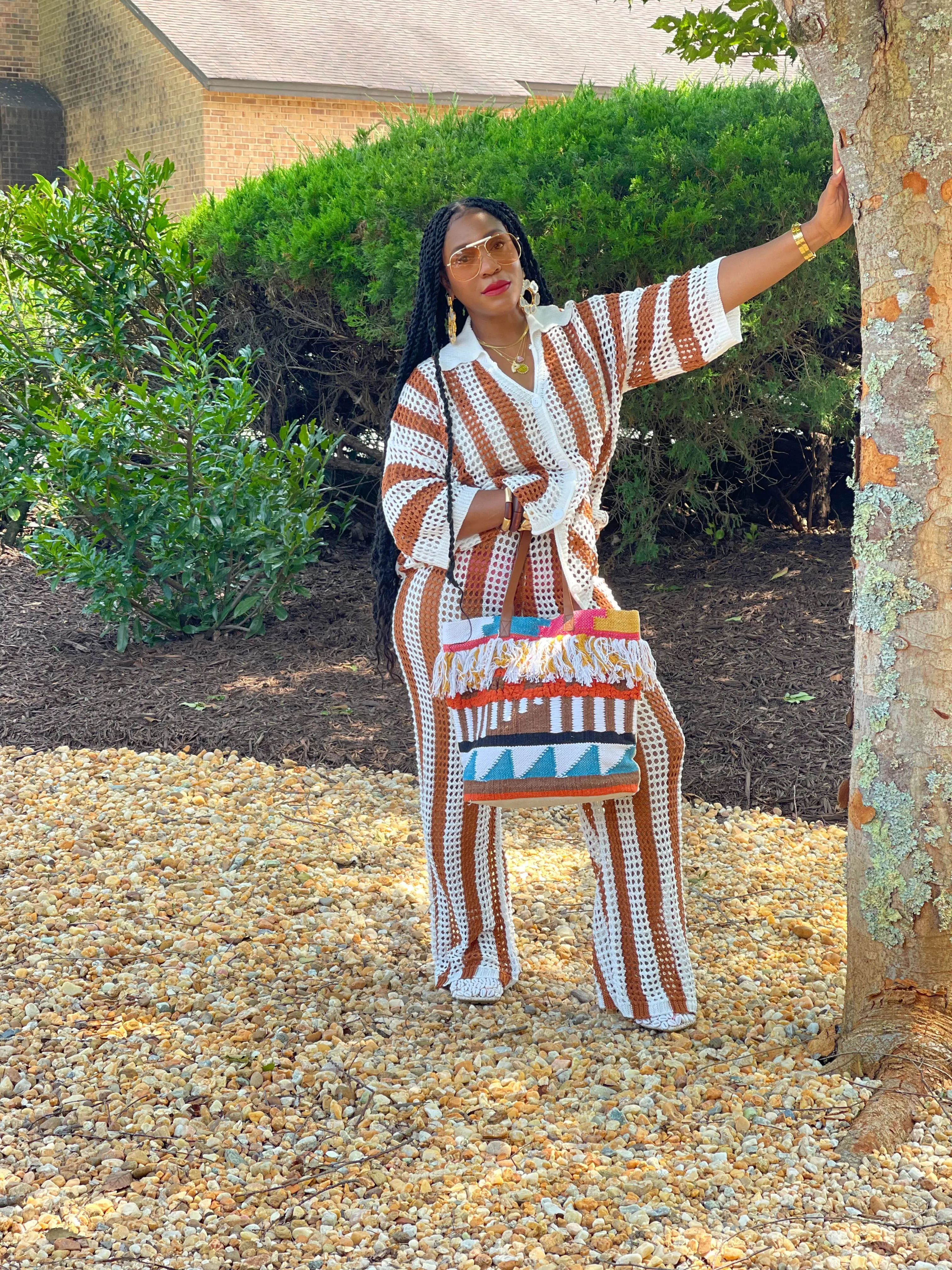 Caramel Crochet Pant Set