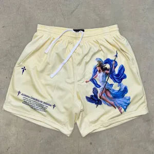 Casual Angel Print Sports Stretch Shorts