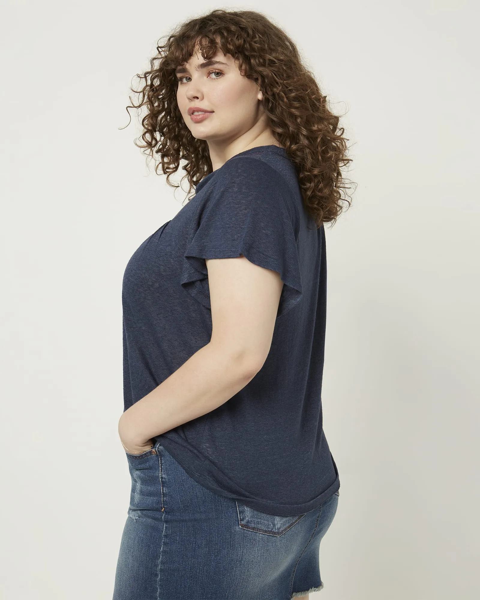 Caty Slub with Yoke Embroidery | Navy