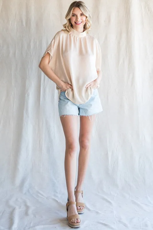 Champagne Solid Mock Neck Top