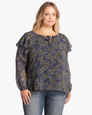 Charlotte Chiffon Ruffle Blouse | Navy / Orange