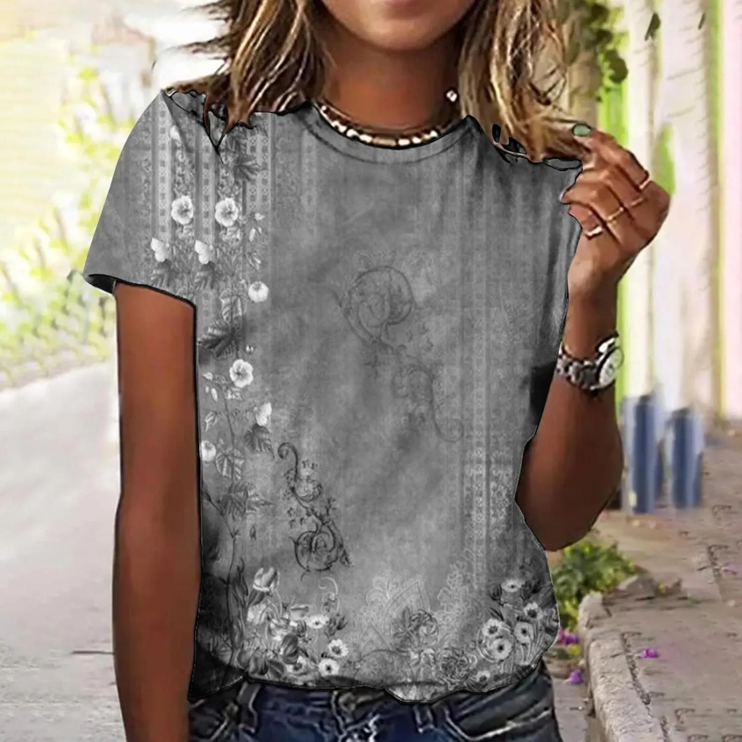 ChicCrate Womens Dressy Tops 2025 Summer Fashion Casual Short Sleeve Round Neck Boho T Shirts Beach Vacation Clothes