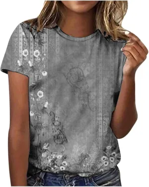 ChicCrate Womens Dressy Tops 2025 Summer Fashion Casual Short Sleeve Round Neck Boho T Shirts Beach Vacation Clothes