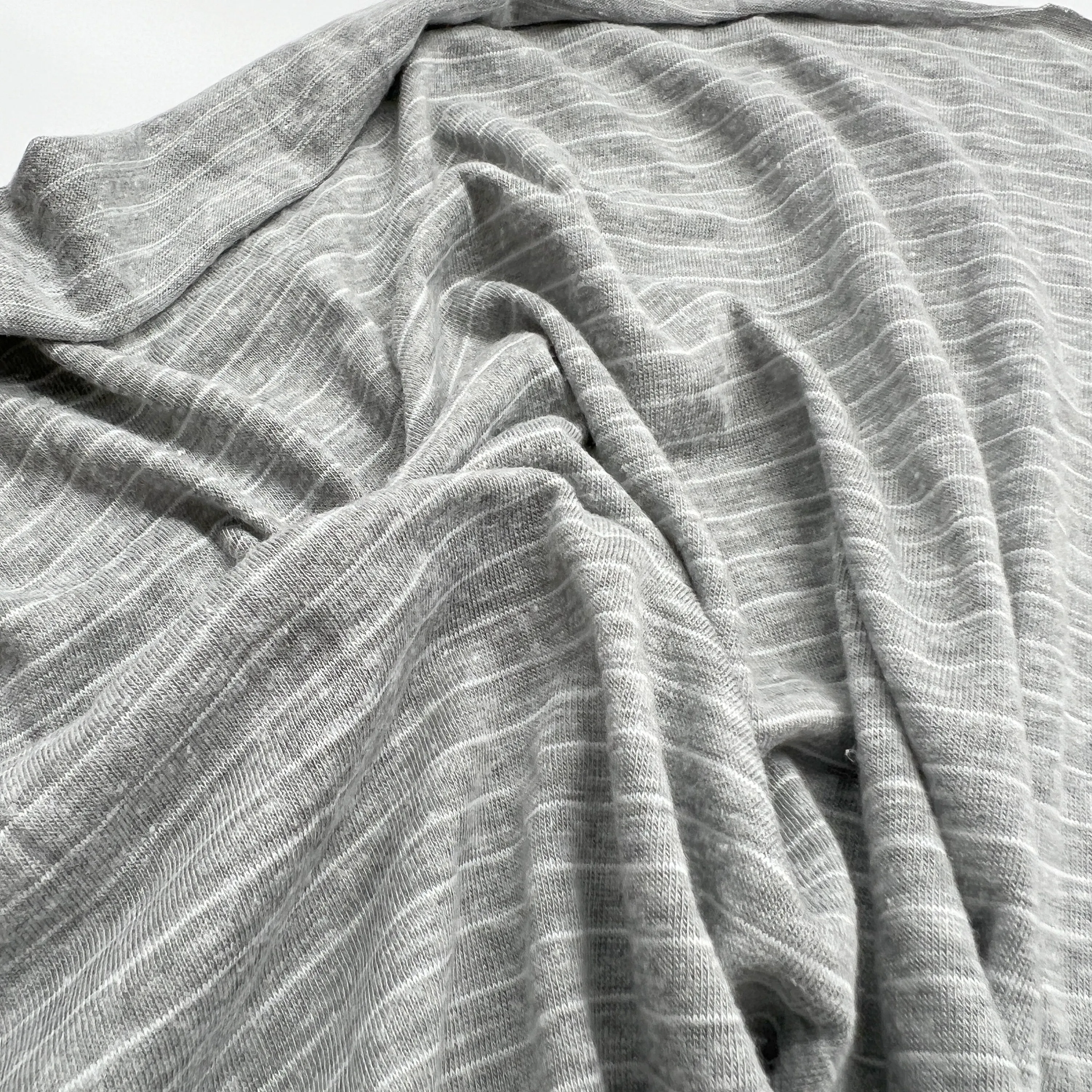CLEARANCE- Lightweight Stretch Jersey Fabric in Gray Striped- 1.5yd piece