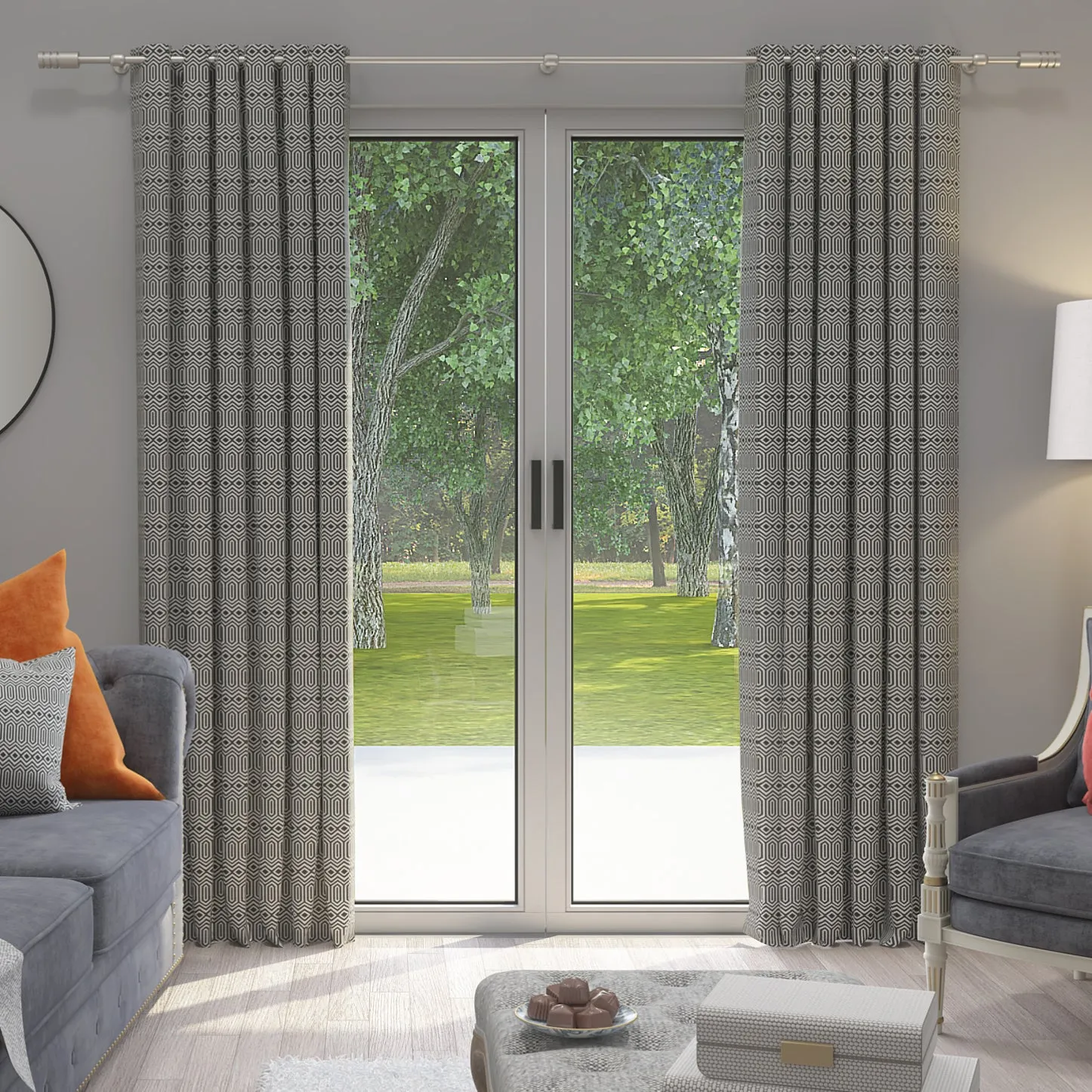 Colorado Geometric Black Curtains