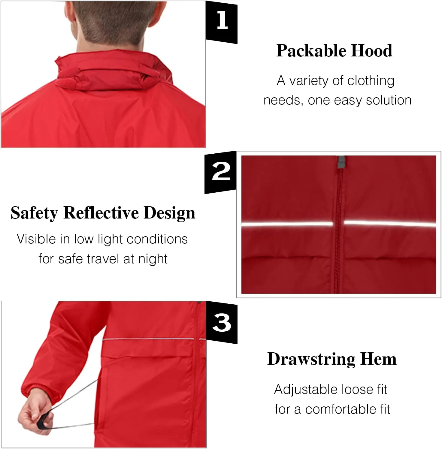 Corna Men's Packable Waterproof Rain Jackets Outdoor Lightweight Hiking Running Windbreaker Hooded Raincoat