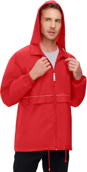 Corna Men's Packable Waterproof Rain Jackets Outdoor Lightweight Hiking Running Windbreaker Hooded Raincoat