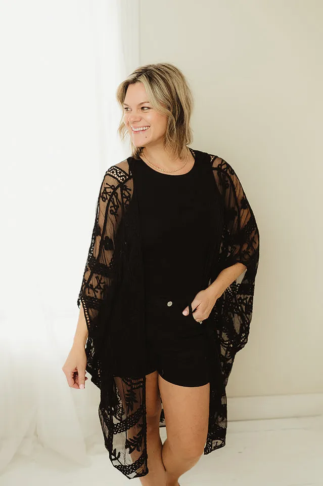 Embroidered Mesh Leaf Kimono