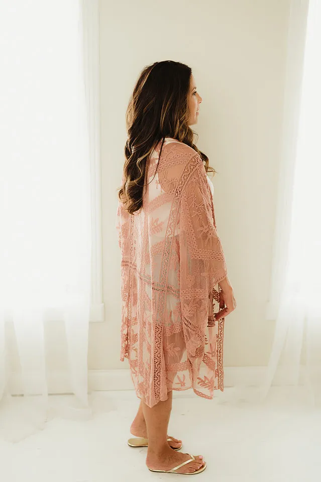 Embroidered Mesh Leaf Kimono