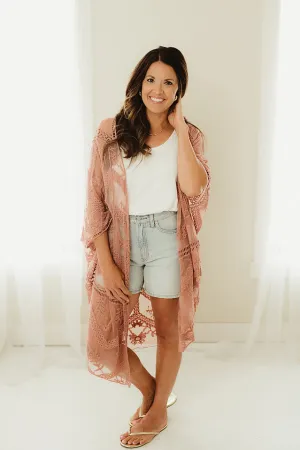 Embroidered Mesh Leaf Kimono