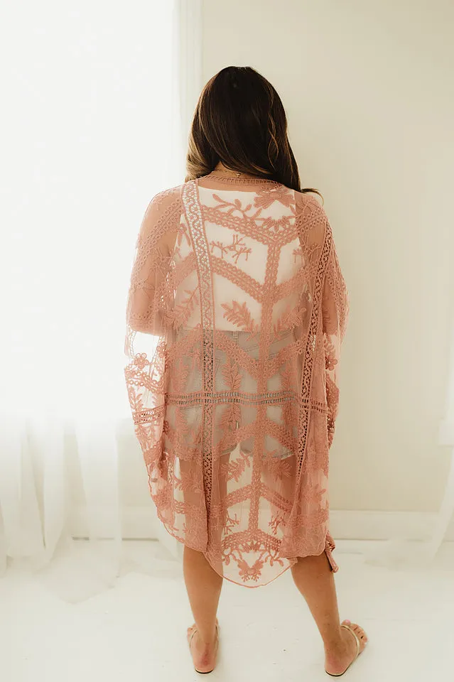 Embroidered Mesh Leaf Kimono