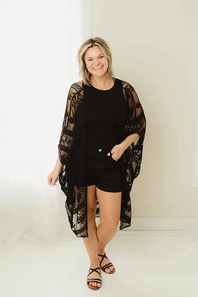 Embroidered Mesh Leaf Kimono