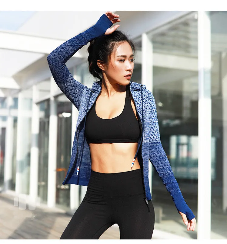 Front Zipper hooded Yoga Shirts Long Sleeve Yoga Top Sportswear Quick Dry  Tracksuit Running Jacket