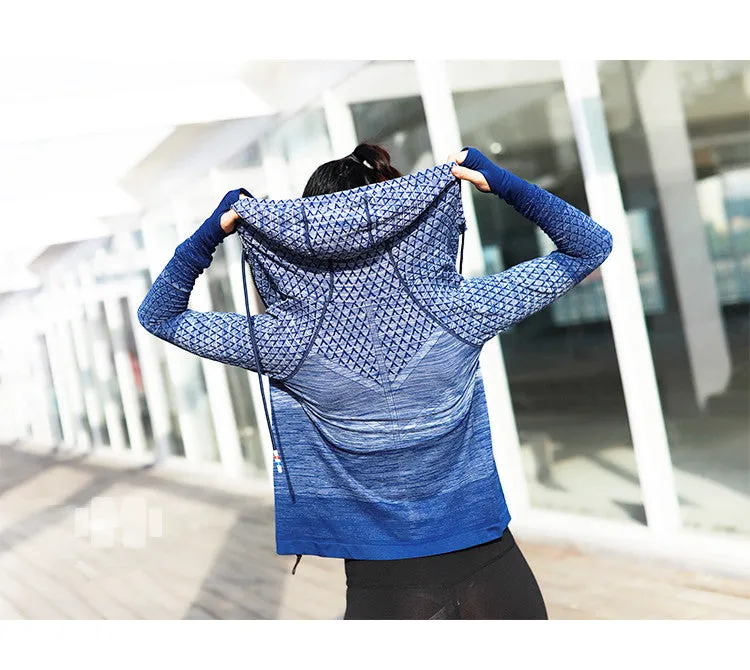 Front Zipper hooded Yoga Shirts Long Sleeve Yoga Top Sportswear Quick Dry  Tracksuit Running Jacket