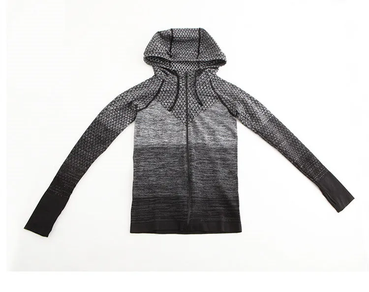 Front Zipper hooded Yoga Shirts Long Sleeve Yoga Top Sportswear Quick Dry  Tracksuit Running Jacket