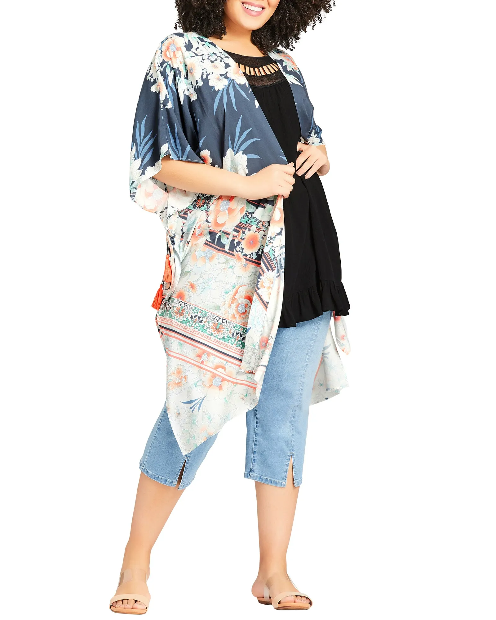 Hannah Floral Print Kimono | White