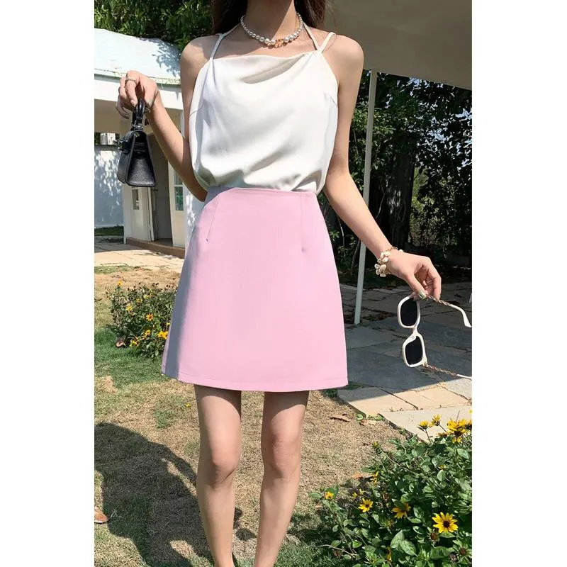 High-Waisted French Style Pink Skirt