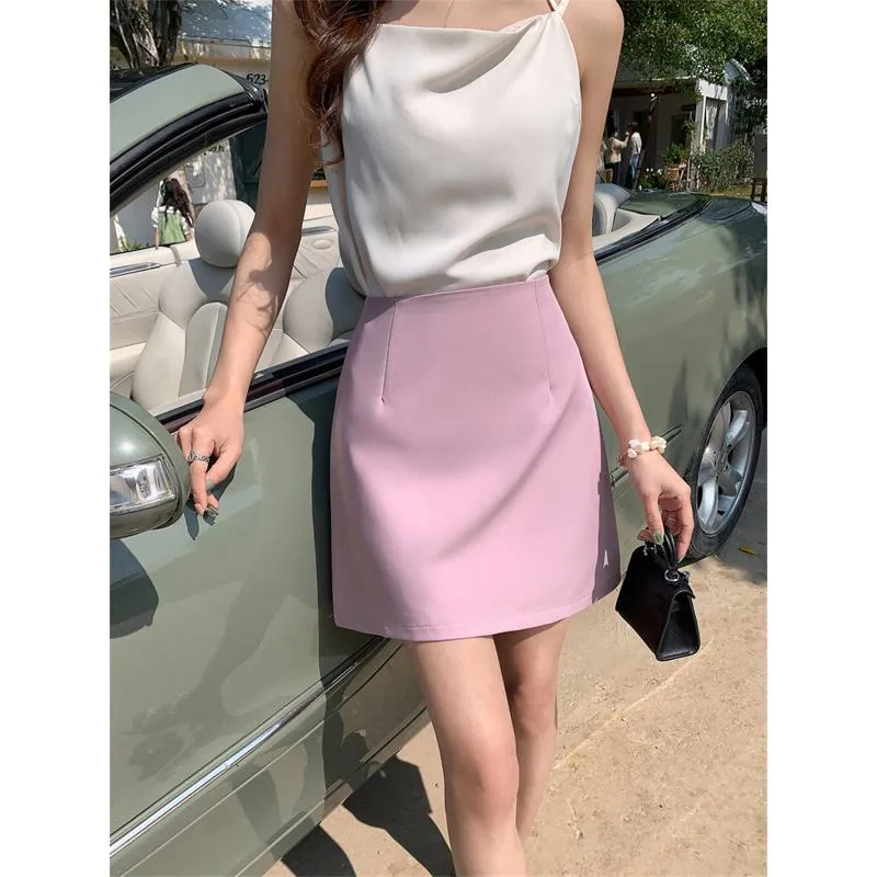 High-Waisted French Style Pink Skirt
