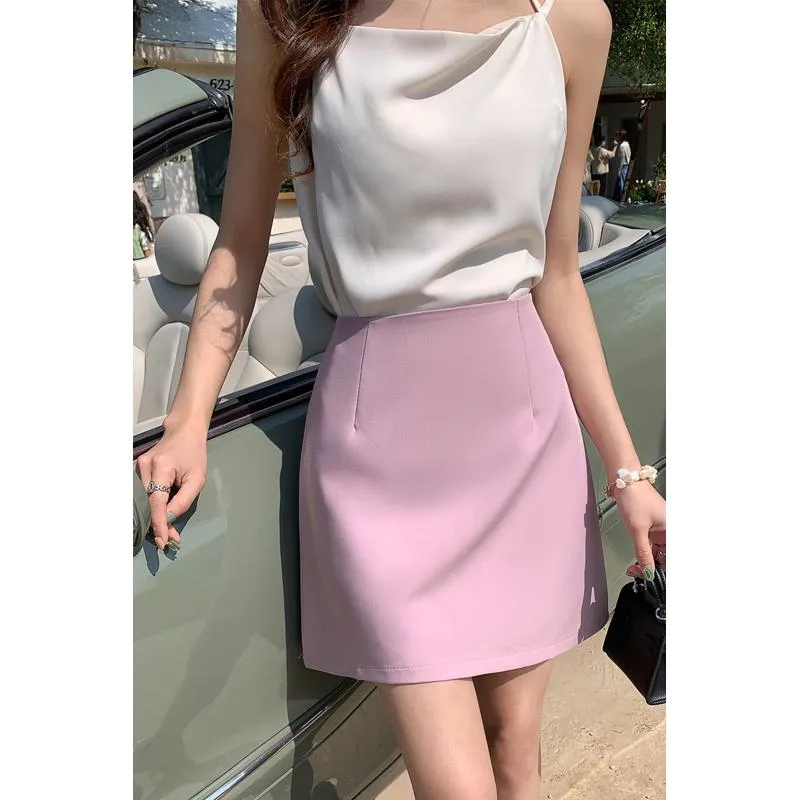 High-Waisted French Style Pink Skirt