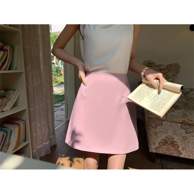 High-Waisted French Style Pink Skirt