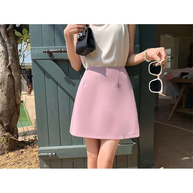 High-Waisted French Style Pink Skirt