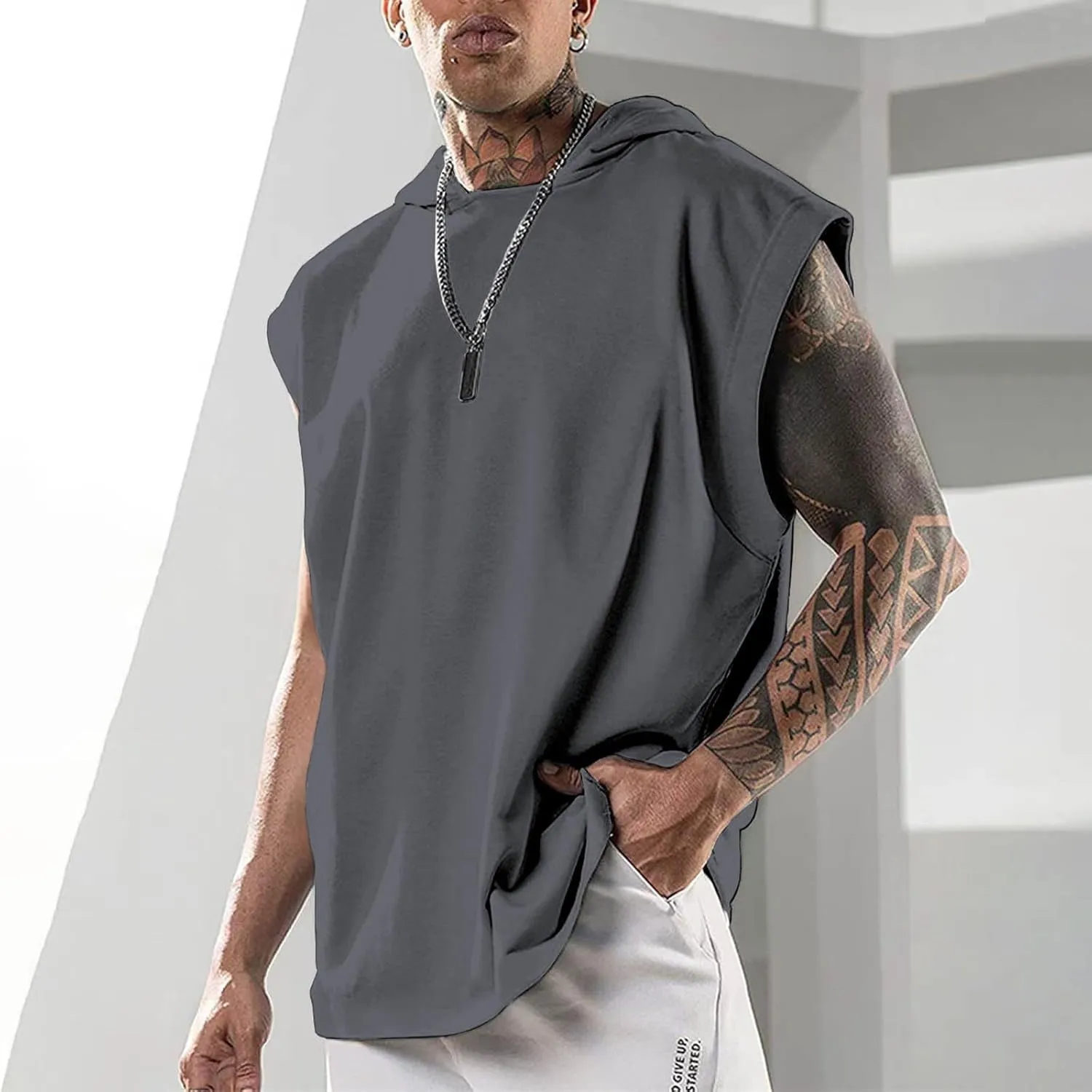 Hooded Muscle Tank Tops for Men Workout Sleeveless Gym Hoodies Cut Off Shirt Moisture Wicking Bodybuilding T-Shirt 2025