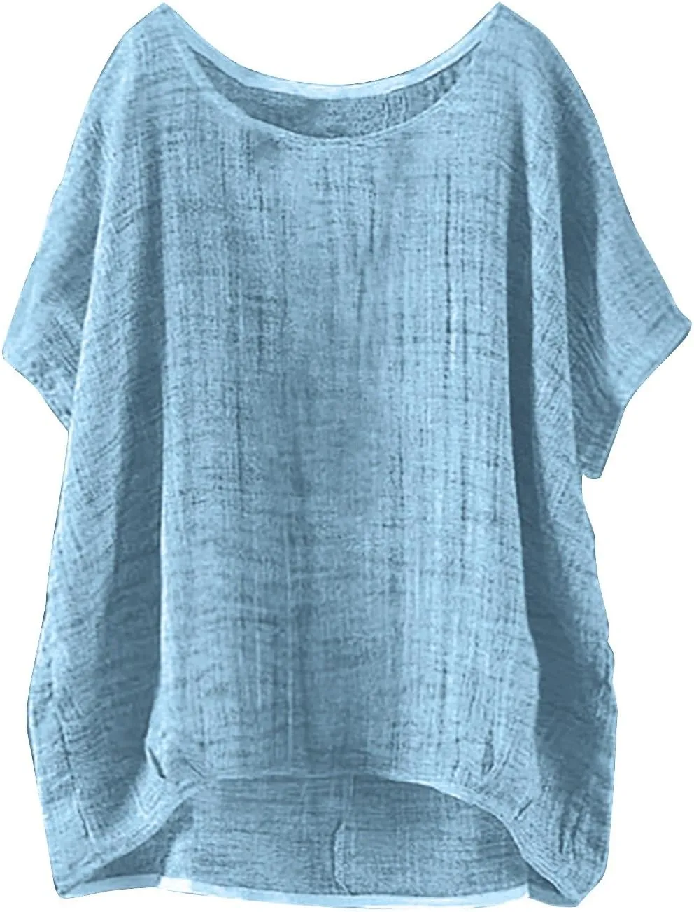 Linen Shirts for Women Summer 2024 Trendy Plus Size Crewneck Short Sleeve Cute Tops Casual Loose Fit Comfy Blouses