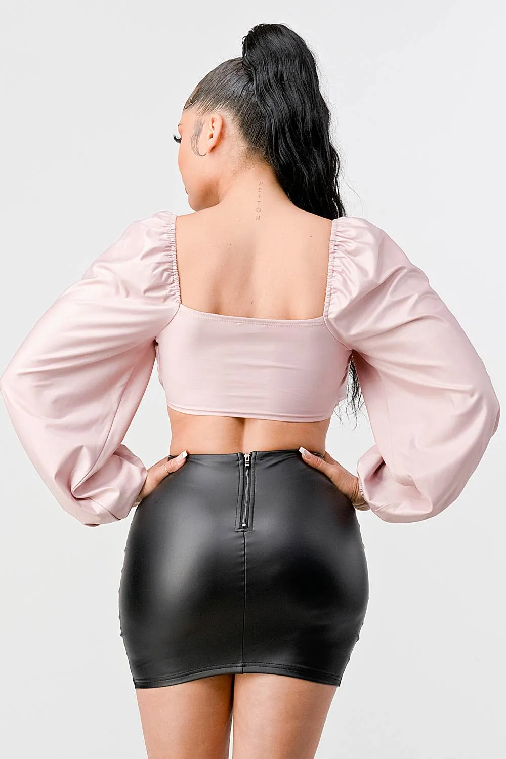 LUX COATING RUCHED SQUARE NECK CROP TOP