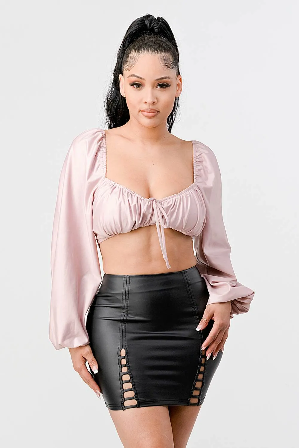 LUX COATING RUCHED SQUARE NECK CROP TOP