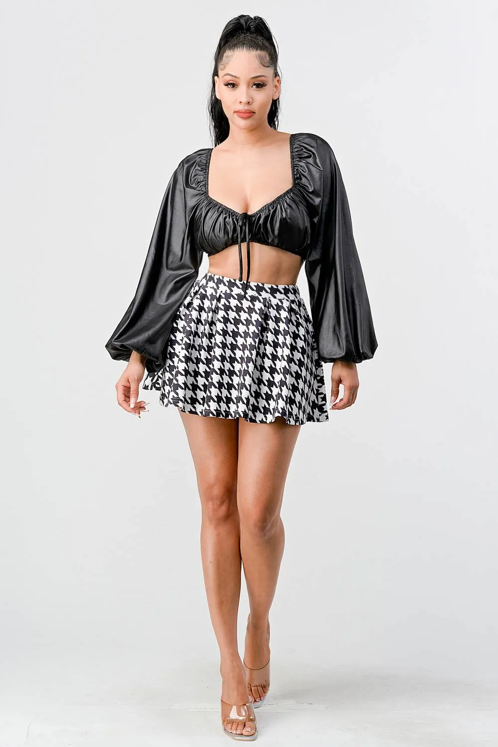 LUX COATING RUCHED SQUARE NECK CROP TOP