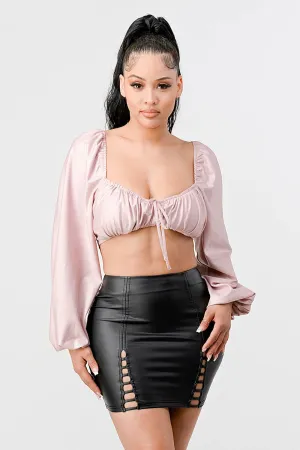 LUX COATING RUCHED SQUARE NECK CROP TOP