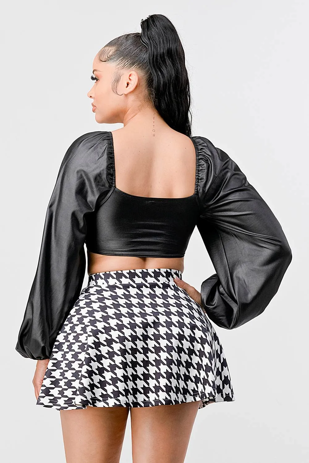 LUX COATING RUCHED SQUARE NECK CROP TOP